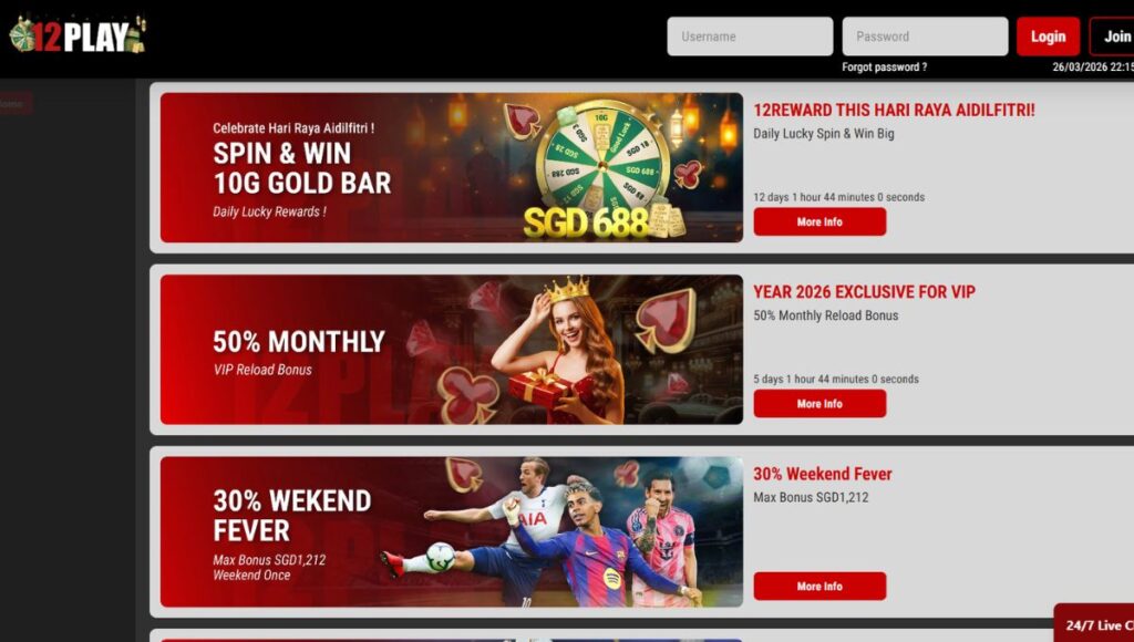 12Play Singapore Casino Bonuses