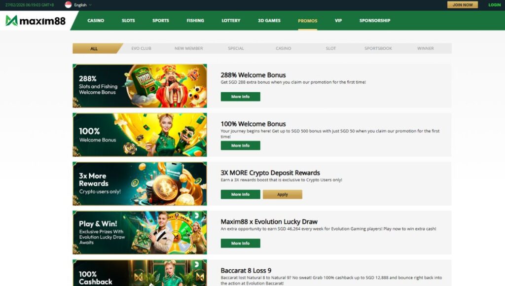 Maxim88 Singapore Casino Promotions & Bonuses