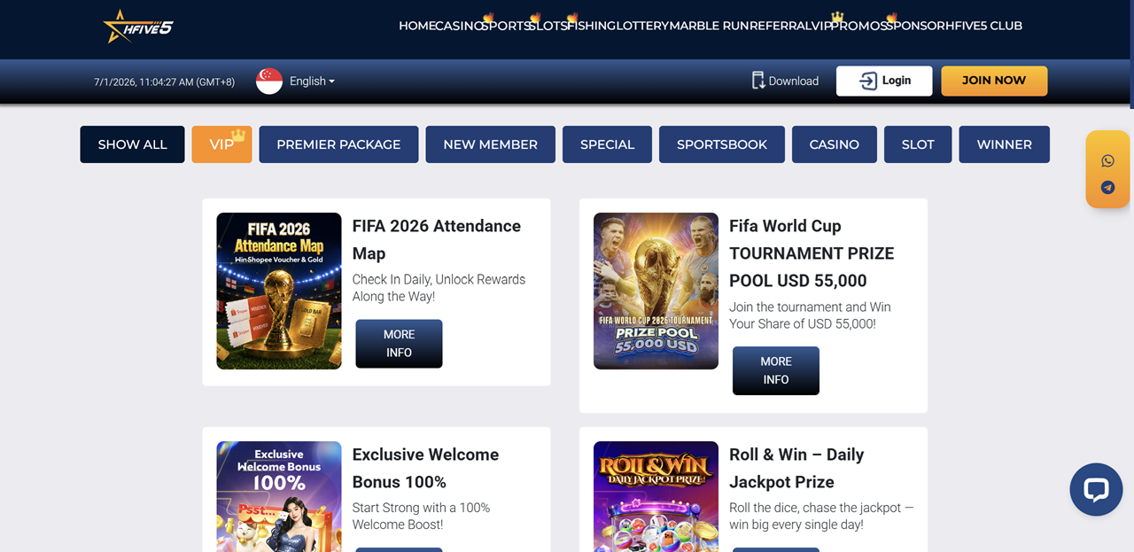 Hfive5 Casino Singapore Promotions